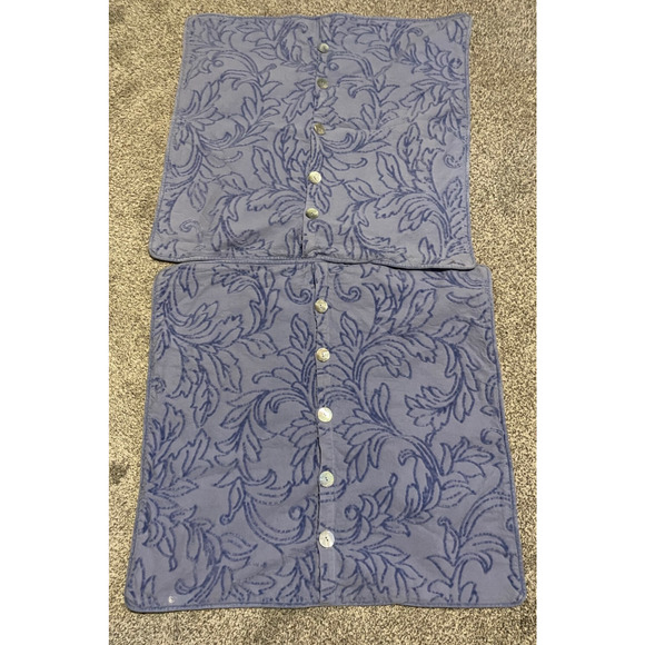 Bella Notte Standard Shams Pair of 2 Blue Floral Leaf Pattern Chenille Buttons - Picture 2 of 7